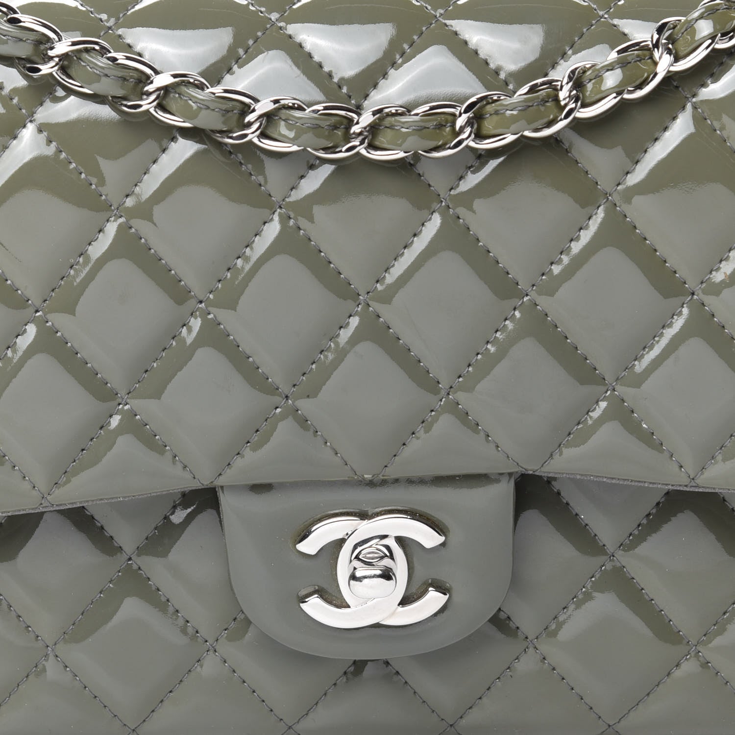 Chanel Patent Calfskin Quilted Medium Double Flap Grey 12 of 12