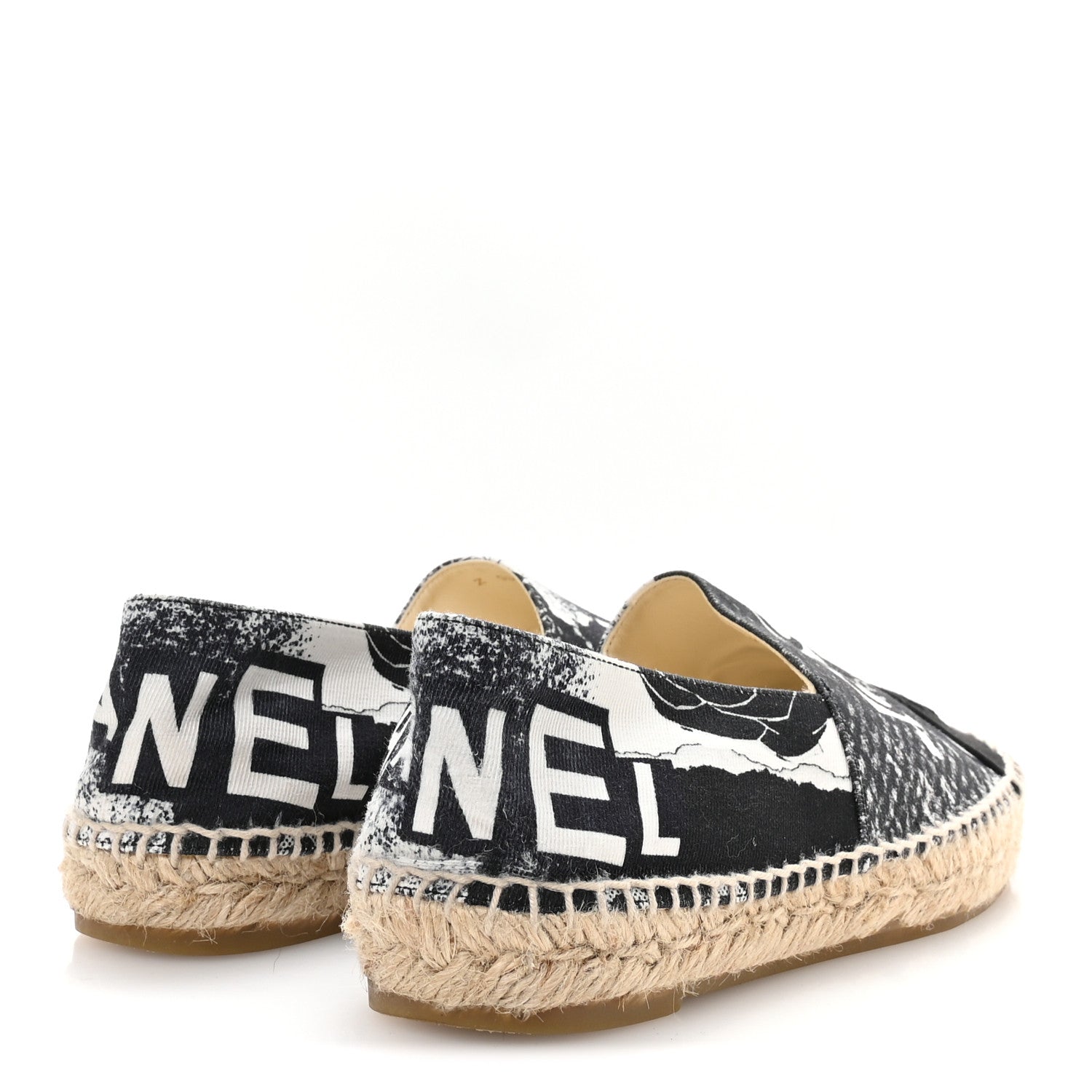 Chanel Printed Canvas Grosgrain 31 Rue Cambon Espadrilles 38 Black White 5 of 8