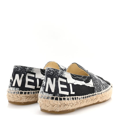 Chanel Printed Canvas Grosgrain 31 Rue Cambon Espadrilles 38 Black White 5 of 8
