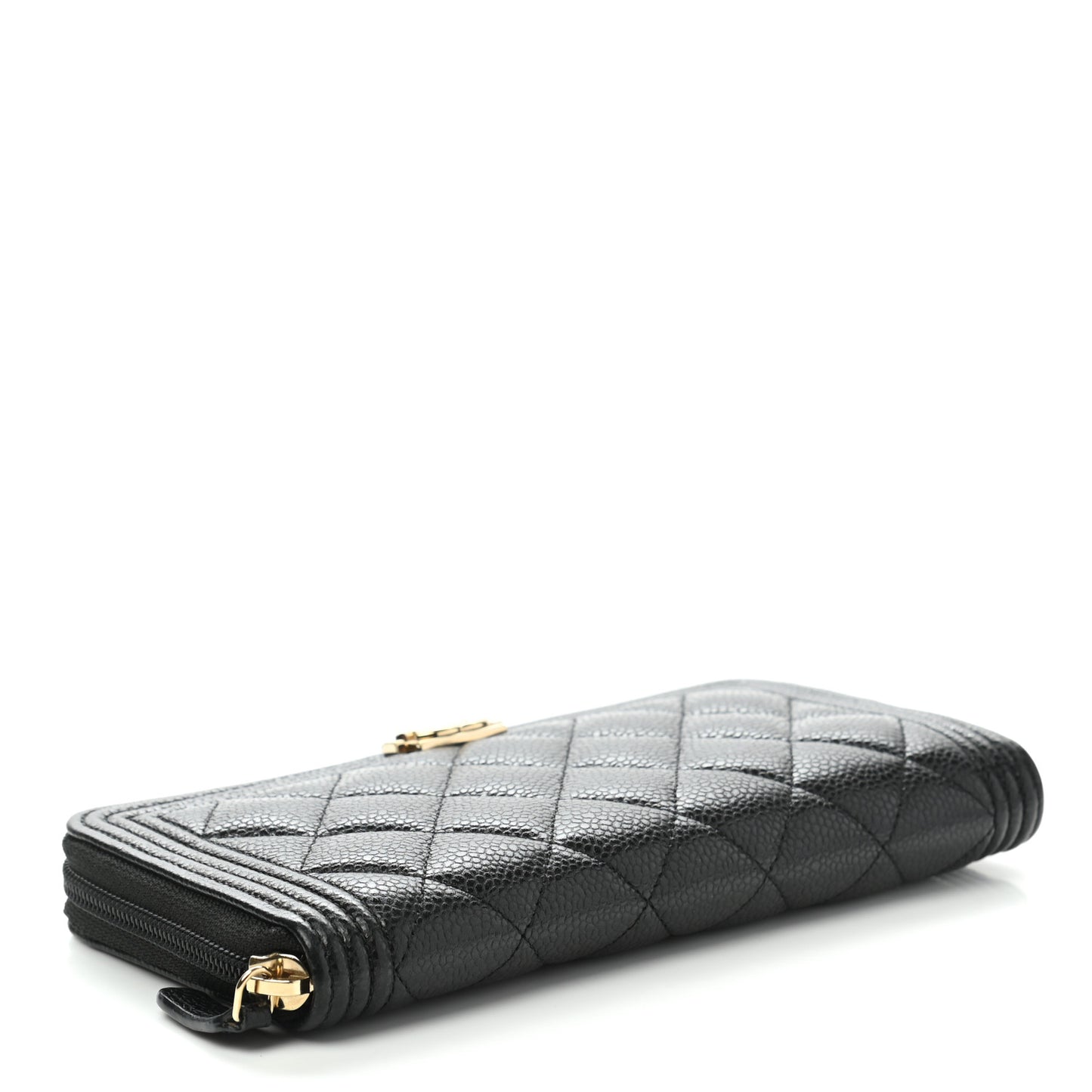 Caviar Quilted Boy Long Zip Around Wallet Black