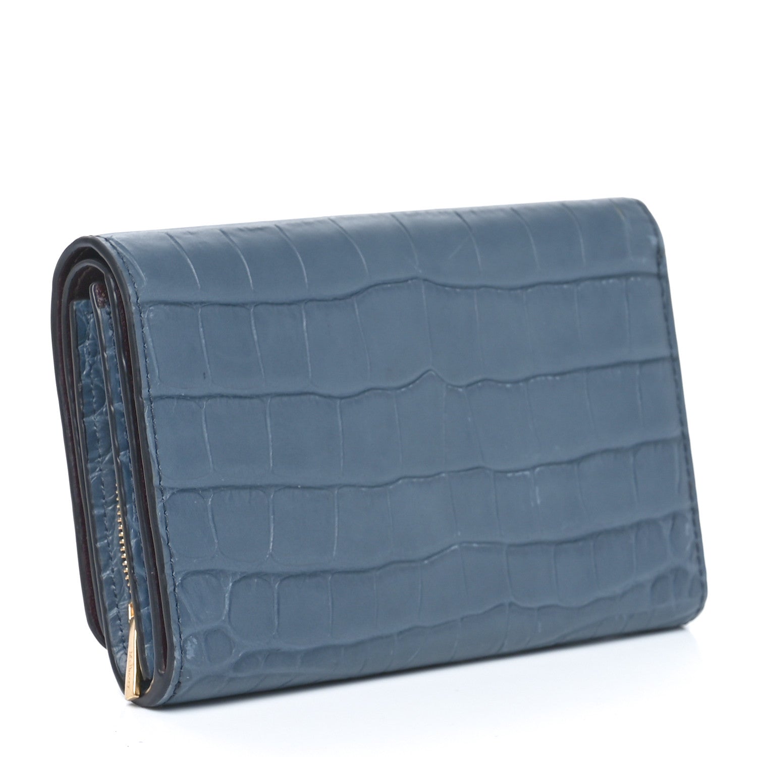 Mulberry Crocodile Embossed Calfskin Plaque French Purse Wallet Grey 3 of 9