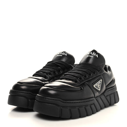 Prada Nappa Soft Metal Triangle Logo Womens Padded 30mm Sneakers 36.5 Black 3 of 9