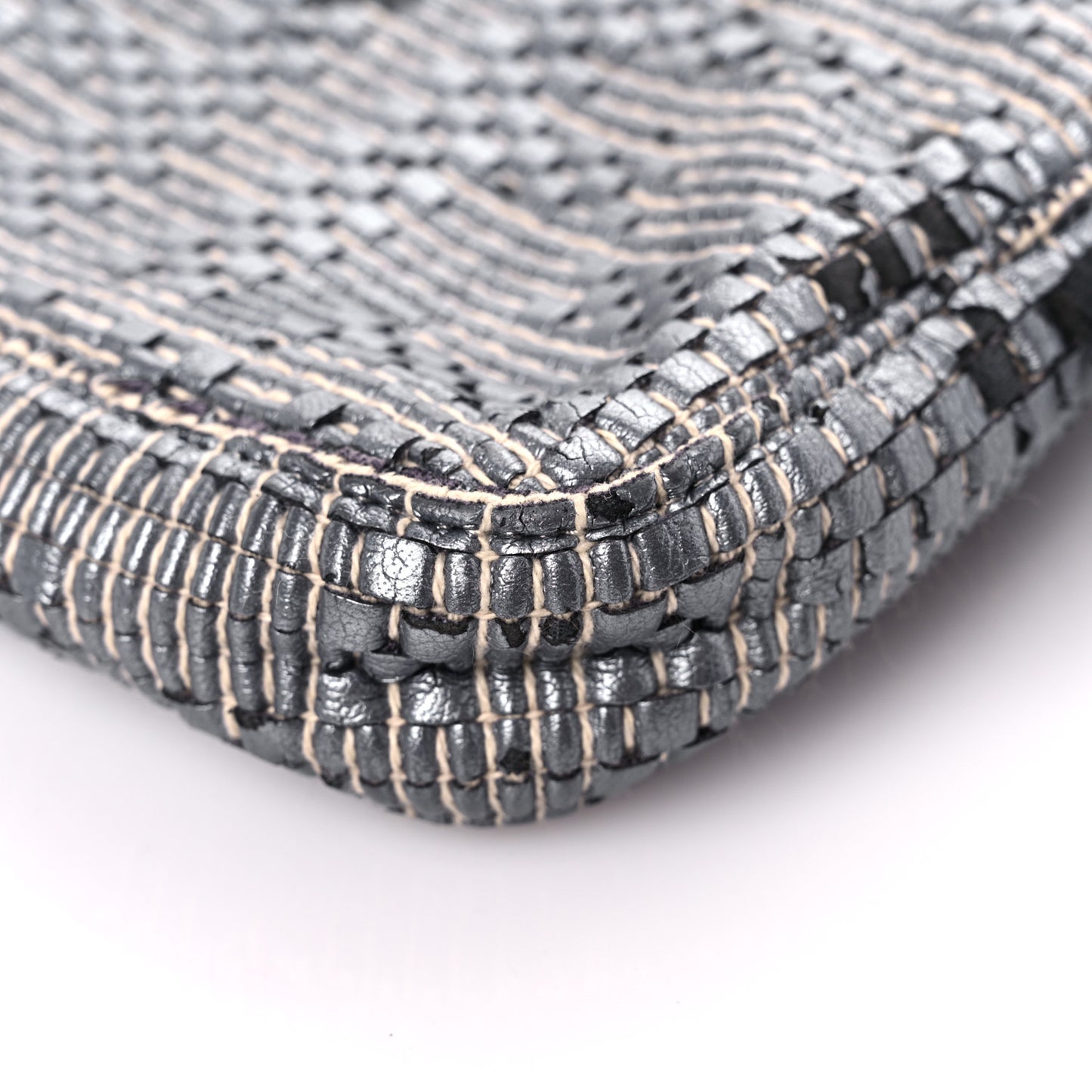 Metallic Lambskin Woven Baguette Grey
