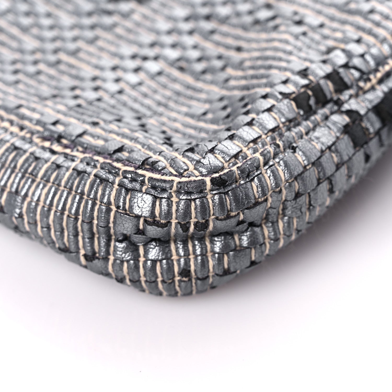 Fendi Metallic Lambskin Woven Baguette Grey 8 of 14
