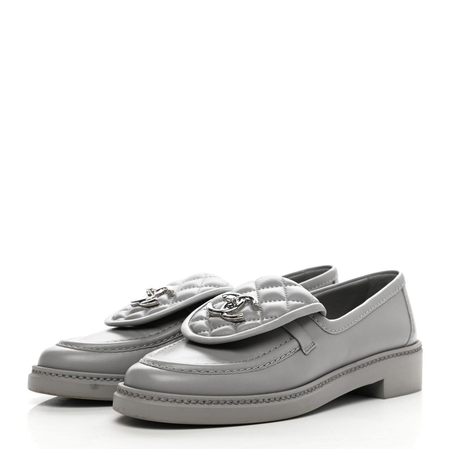 Lambskin Quilted CC Turnlock Loafers 37 Grey