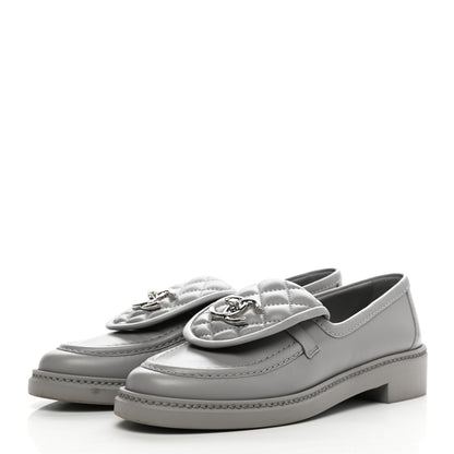 Chanel Lambskin Quilted CC Turnlock Loafers 37 Grey 3 of 13