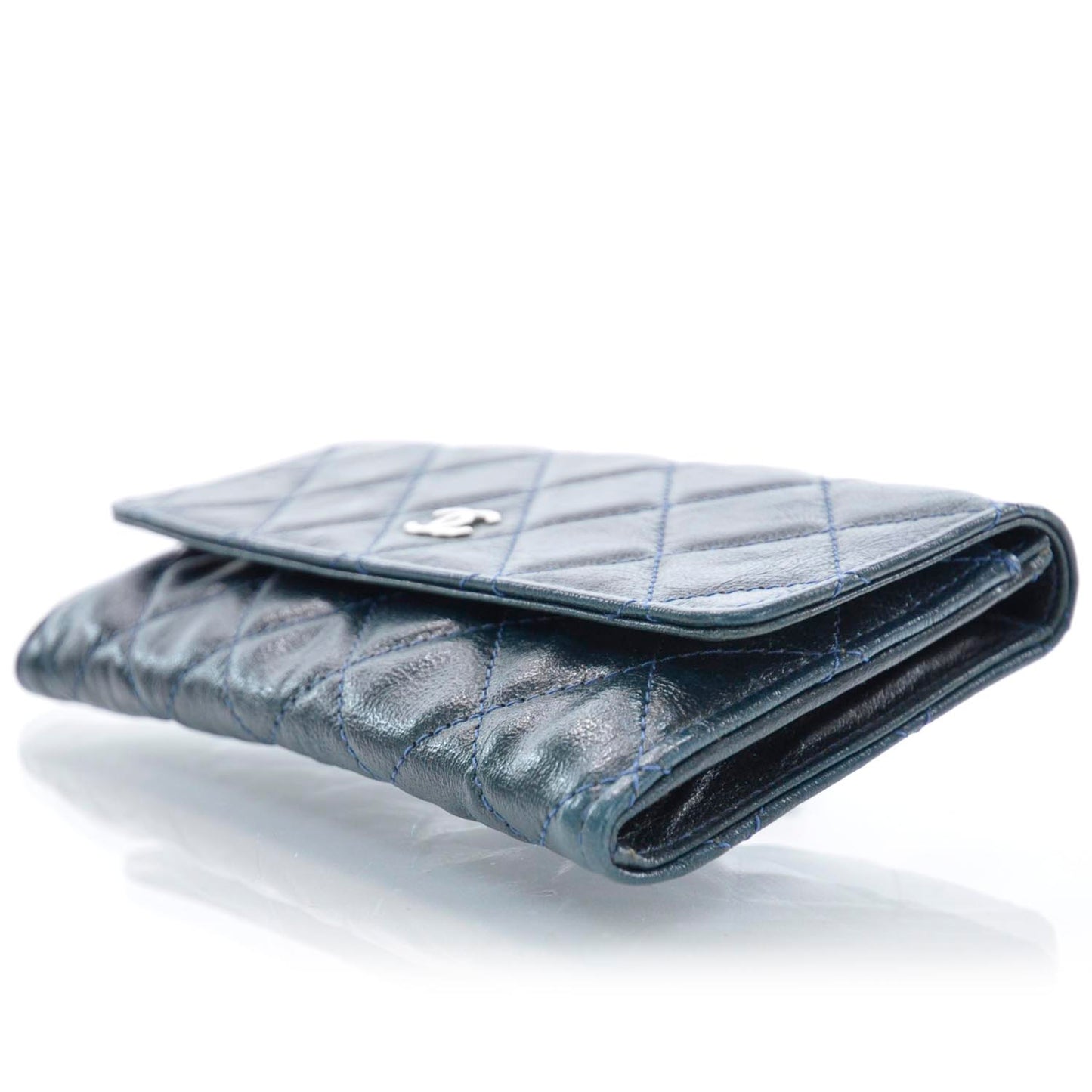 Calfskin Quilted Flap Wallet Blue