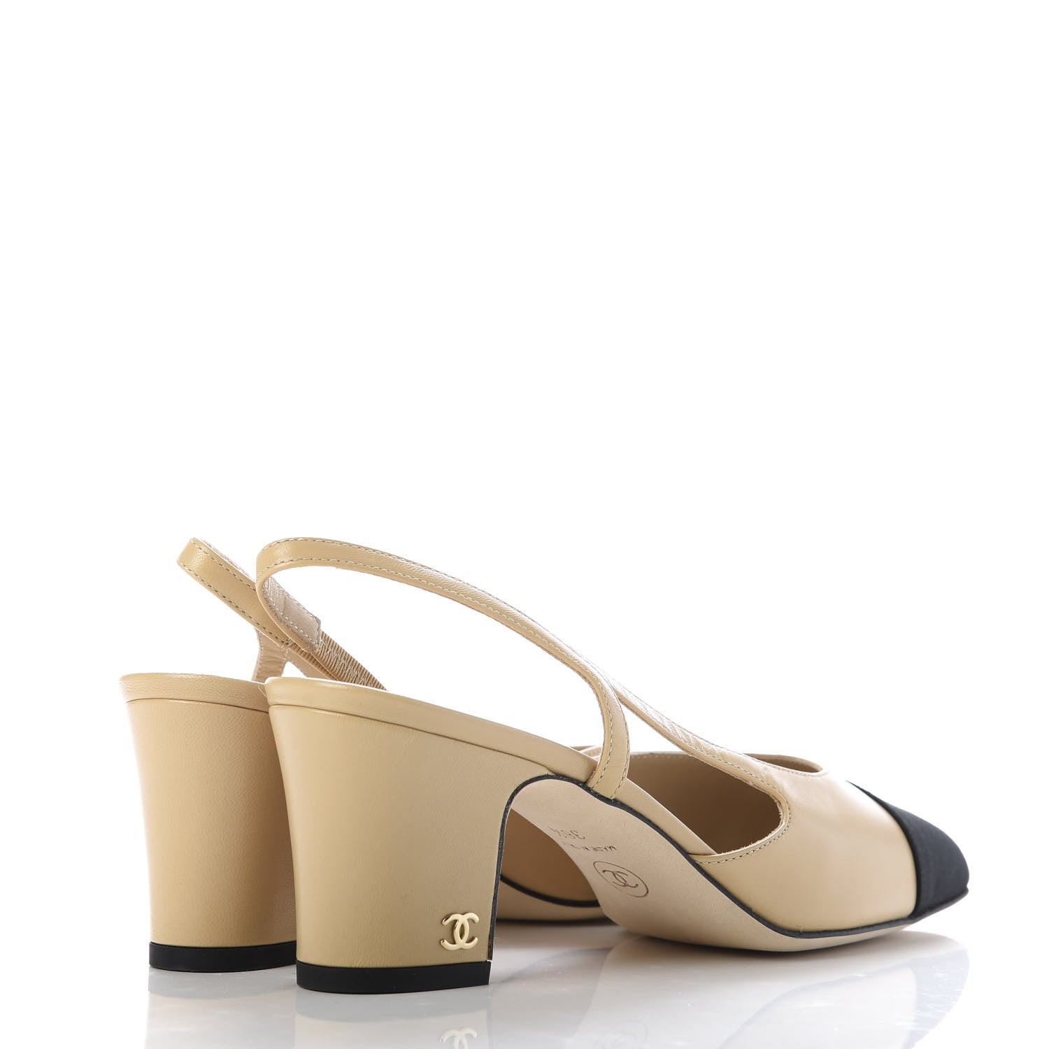 Chanel Goatskin Grosgrain Cap Toe CC Slingback Pumps 36.5 Beige Black 4 of 10