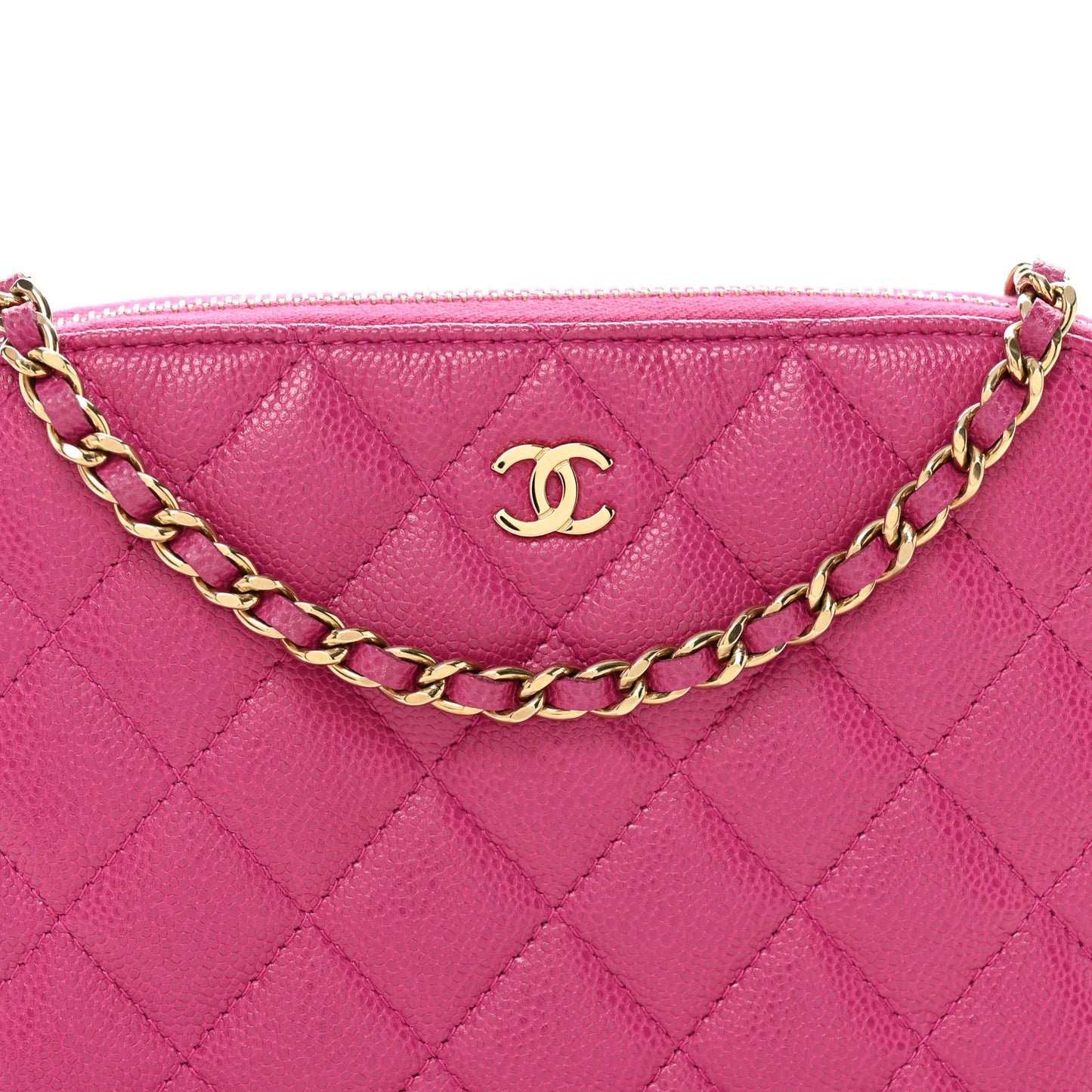 Caviar Quilted Classic Clutch With Chain Fuchsia