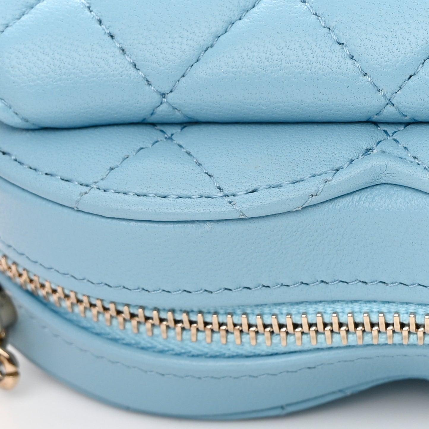 Lambskin Quilted CC In Love Heart Clutch With Chain Light Blue
