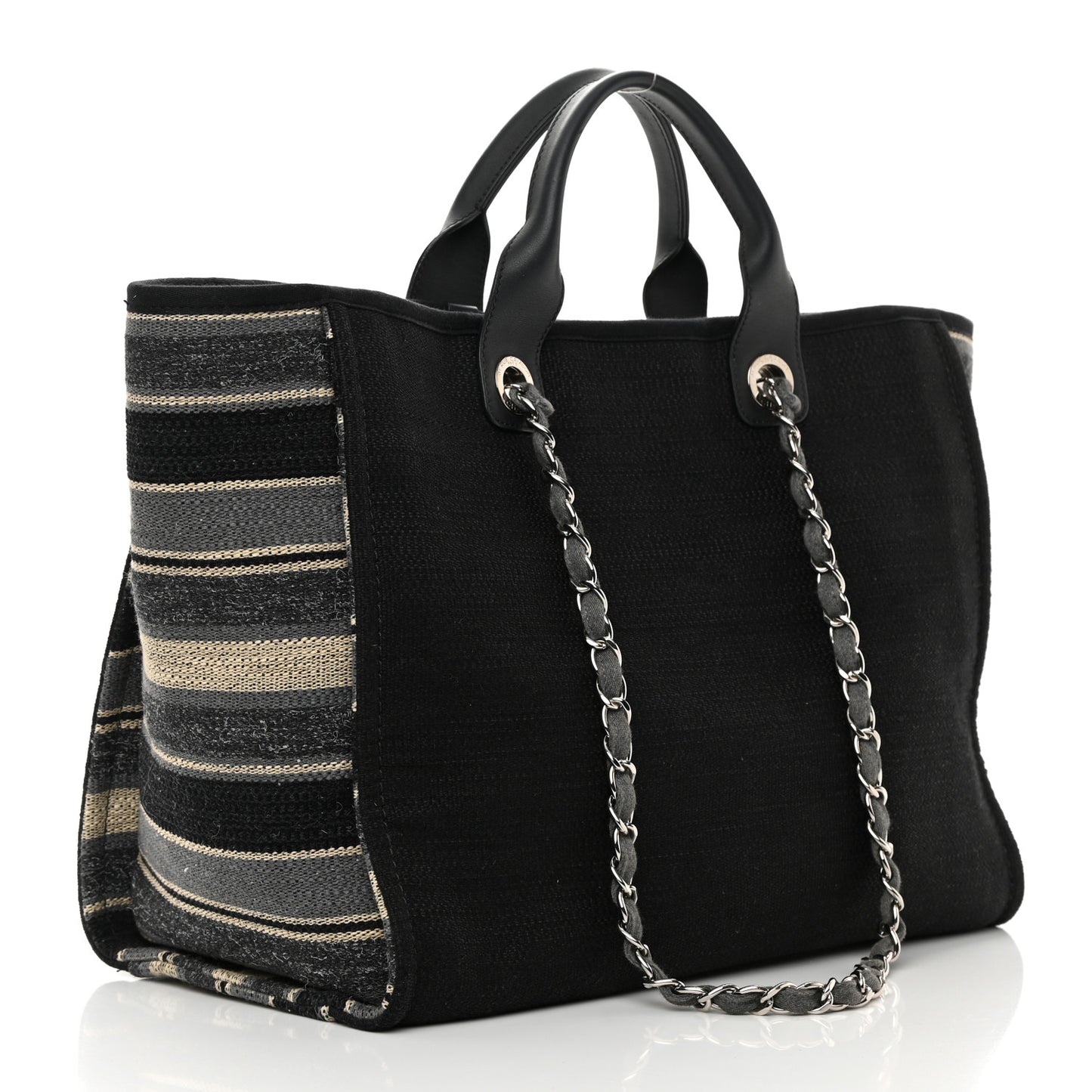 Striped Canvas Medium Deauville Tote Grey Black