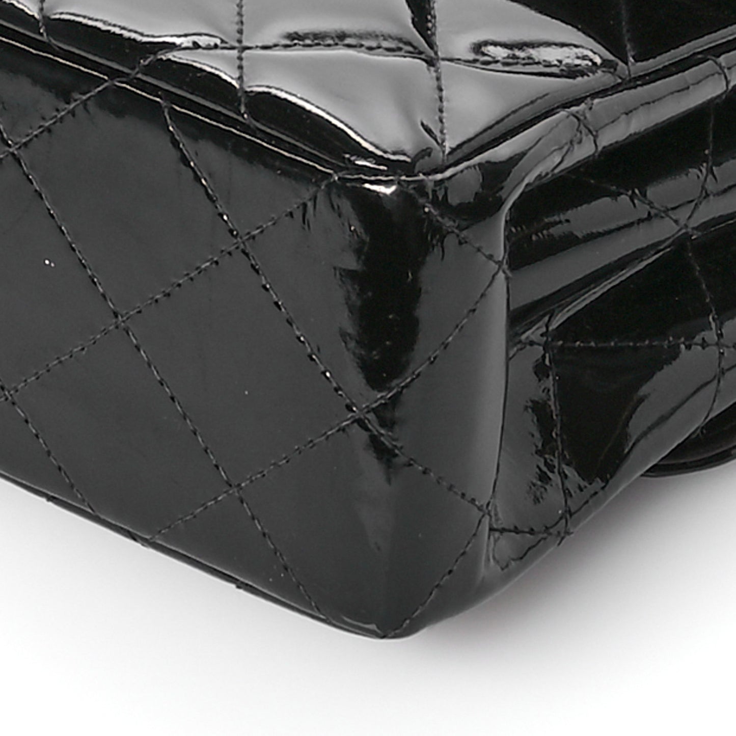 Patent Quilted Double Sided Shoulder Flap Bag Black
