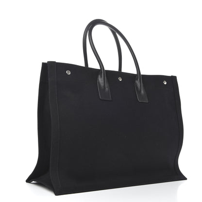 Saint Laurent Linen Calfskin Rive Gauche Tote Black 3 of 8