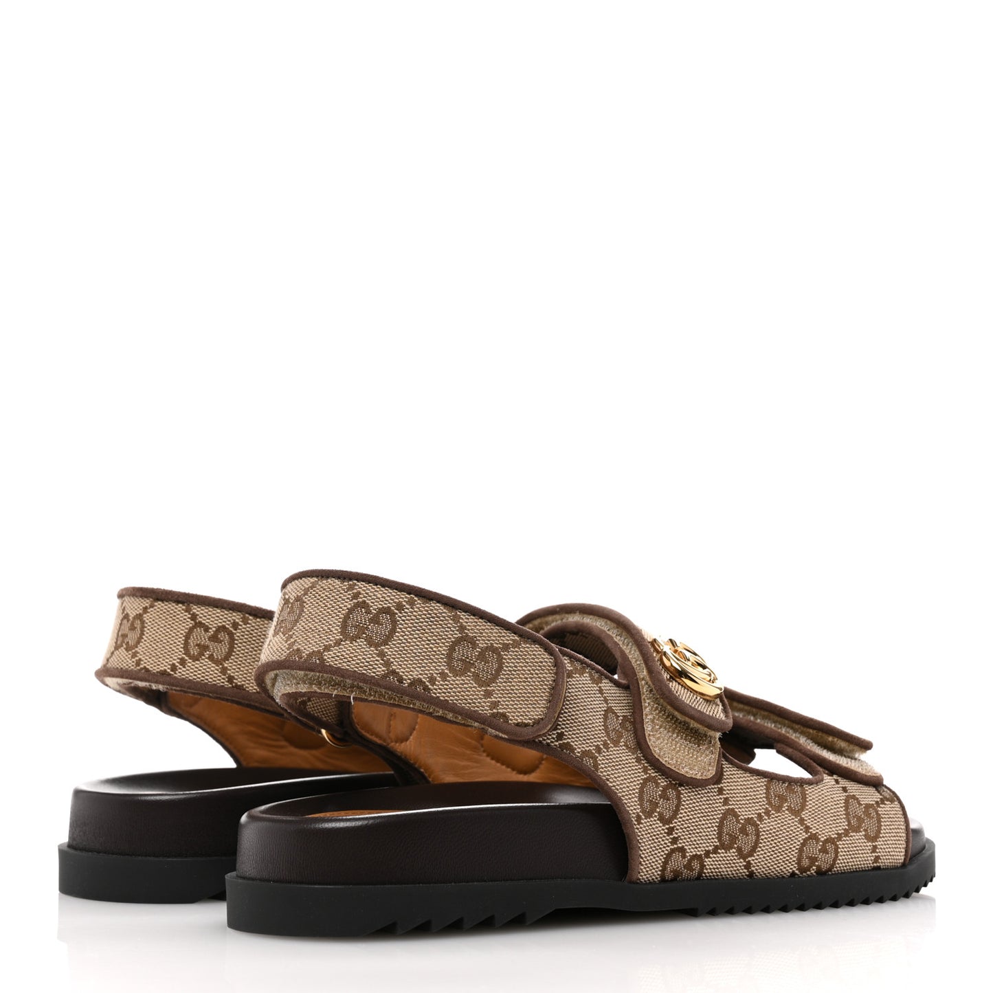 GG Monogram Lavaredo Eco Fabric Womens Slide Sandals With Straps 36 Beige Ebony Light Brown