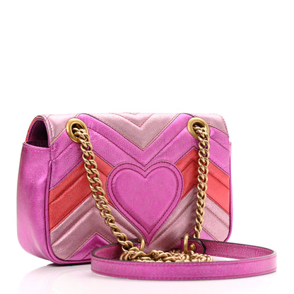 Gucci Metallic Calfskin Matelasse Mini GG Marmont Shoulder Bag Fuchsia 3 of 9
