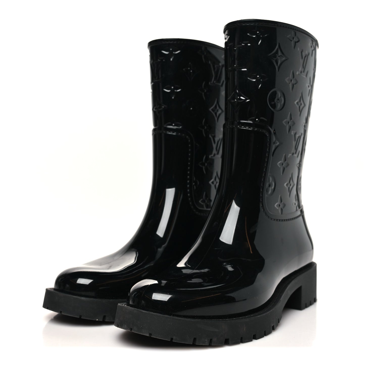 Rubber Embossed Monogram Drops Flat Half Boots 37 Black