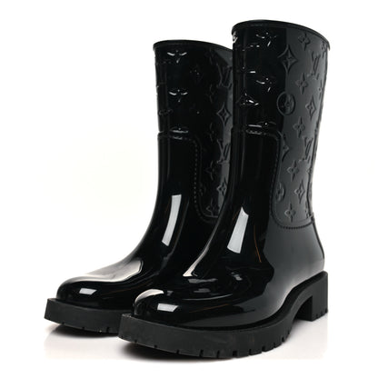 Louis Vuitton Rubber Embossed Monogram Drops Flat Half Boots 37 Black 3 of 10