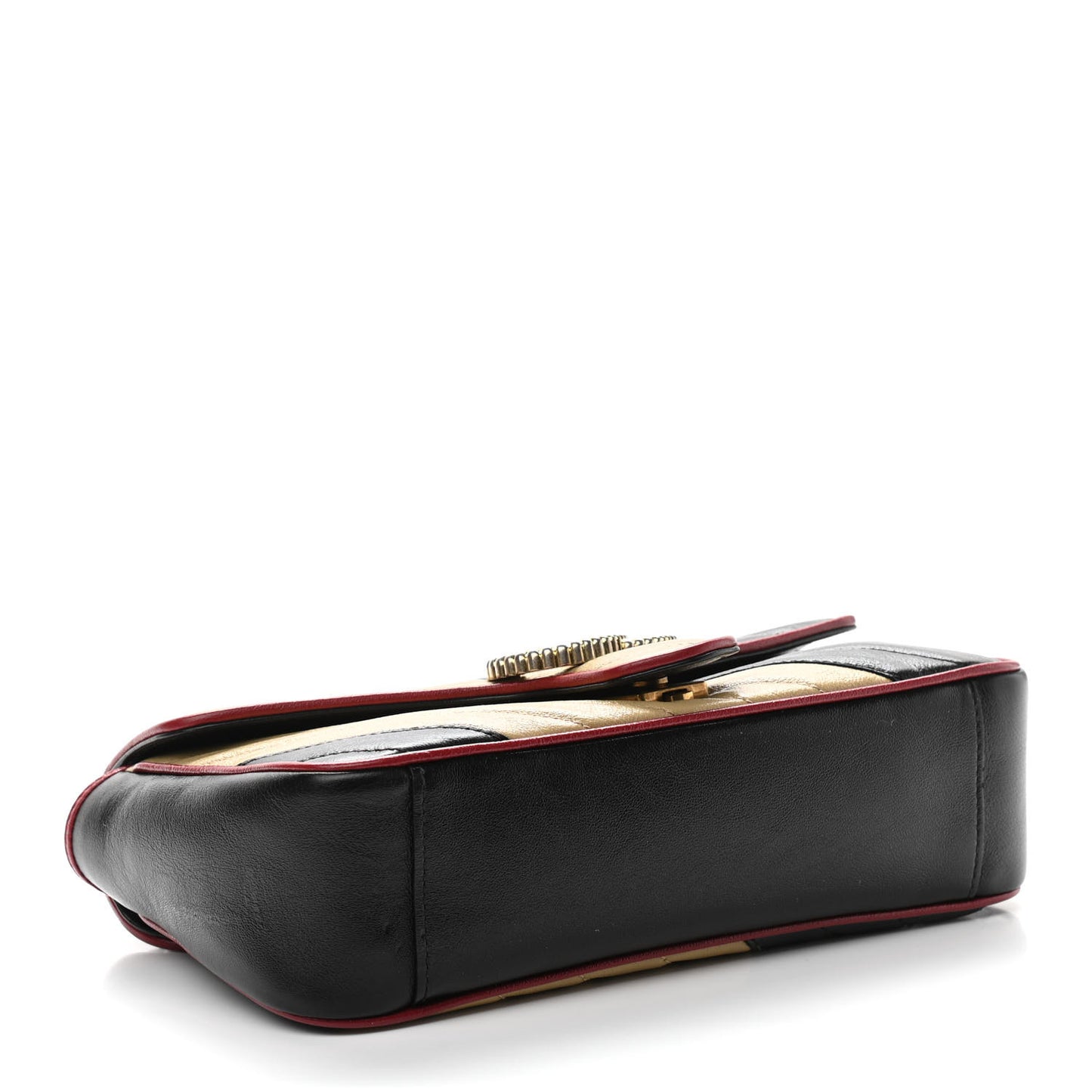Vintage Effect Calfskin Matelasse Diagonal Striped Small Torchon GG Marmont Shoulder Bag Black Beige