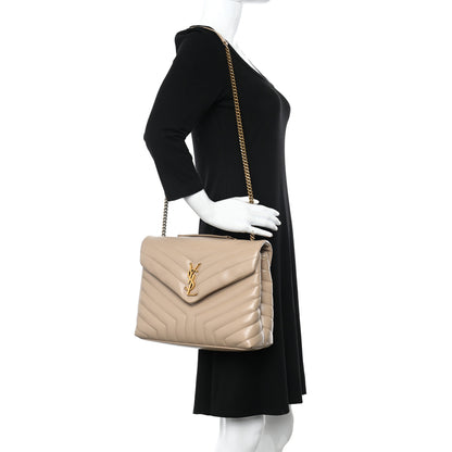 Saint Laurent Calfskin Y Quilted Monogram Medium Loulou Chain Satchel Dark Beige 2 of 11