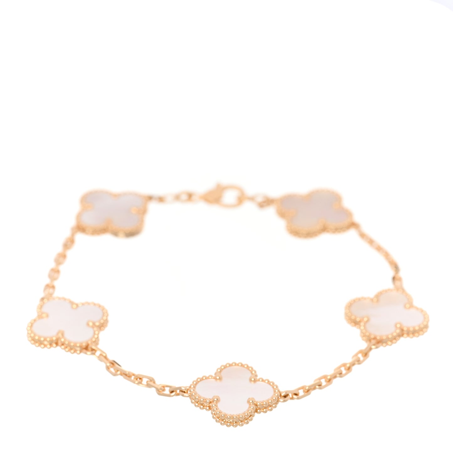 18K Yellow Gold Mother of Pearl 5 Motifs Vintage Alhambra Bracelet