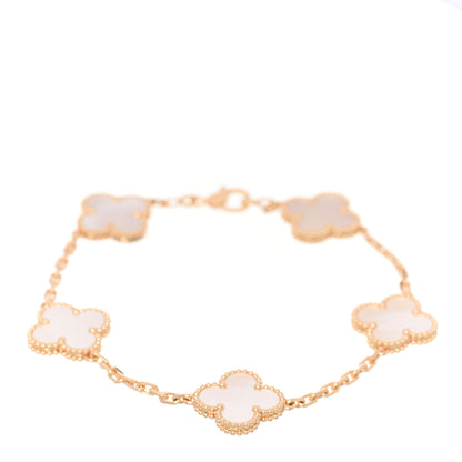 Van Cleef & Arpels 18K Yellow Gold Mother of Pearl 5 Motifs Vintage Alhambra Bracelet 1 of 5