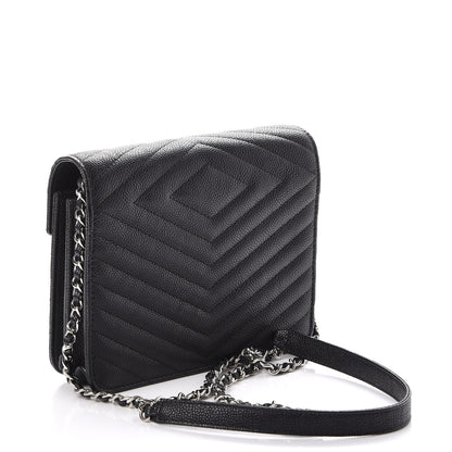 Chanel Caviar Chevron Quilted Square Wallet On Chain WOC Black 3 of 9