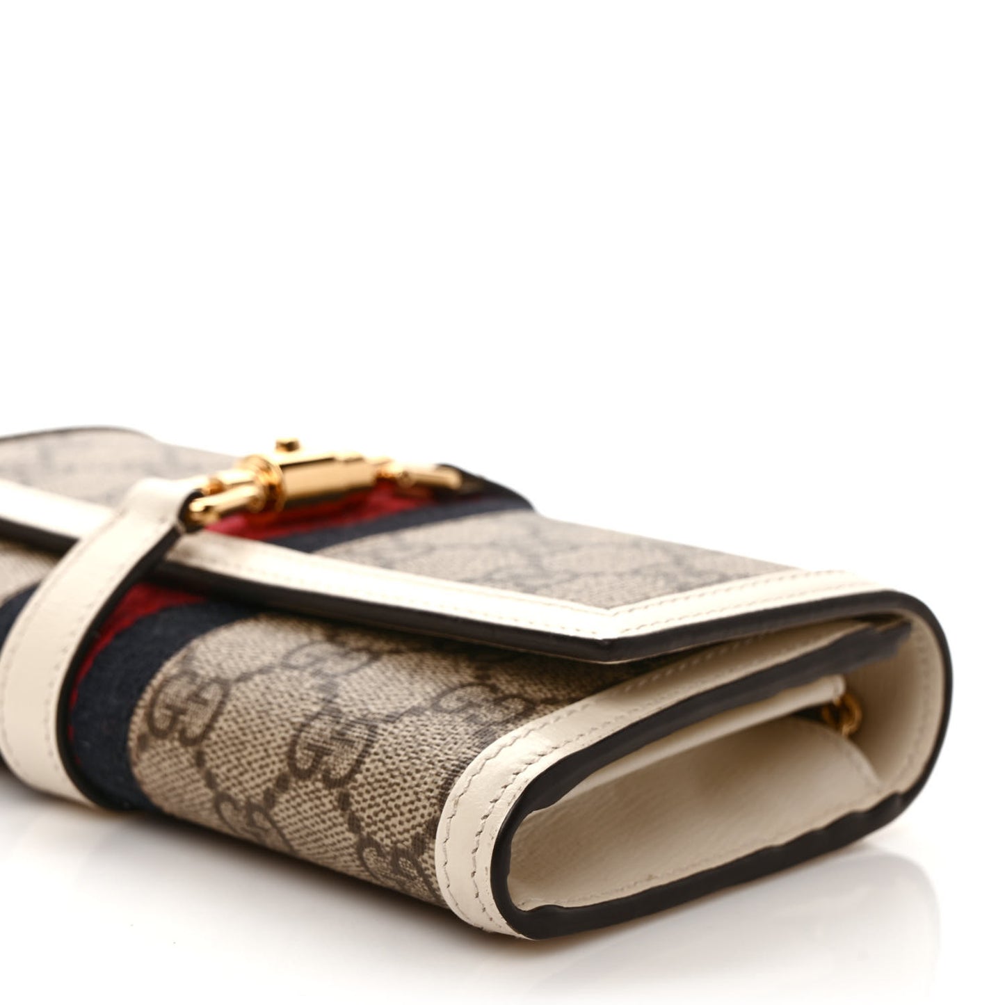 GG Supreme Monogram Textured Calfskin Web Jackie 1961 Chain Wallet Beige Ebony Mystic White
