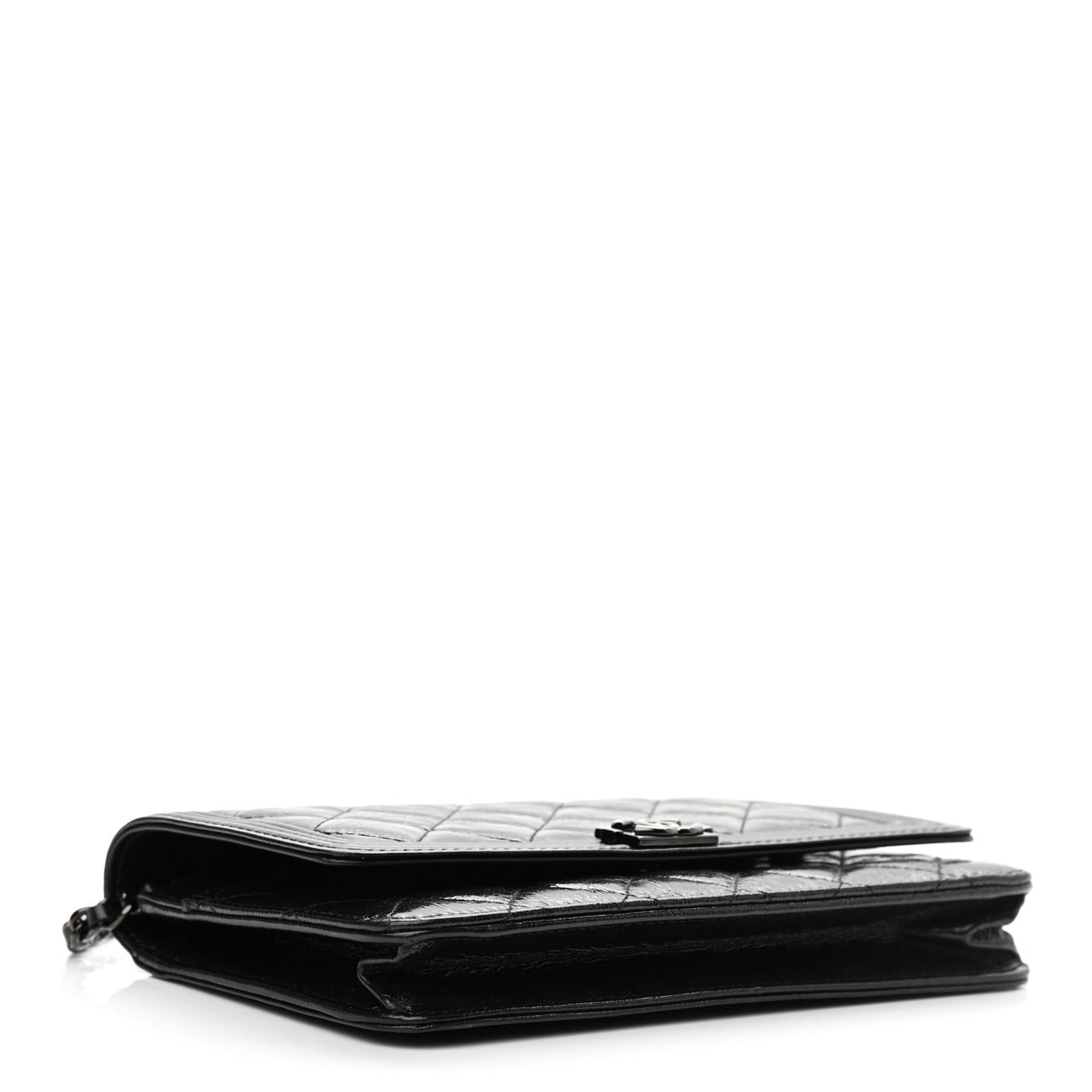 Shiny Aged Calfskin Quilted Boy Wallet On Chain WOC So Black