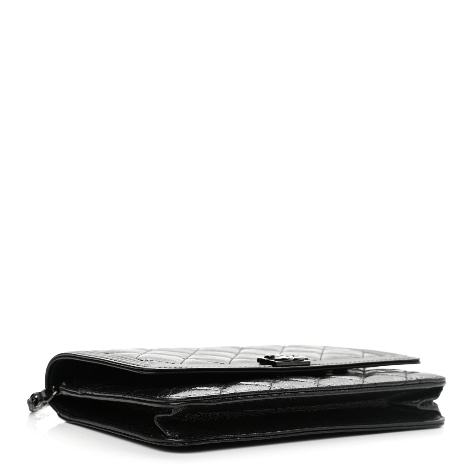 Chanel Shiny Aged Calfskin Quilted Boy Wallet On Chain WOC So Black 4 of 13