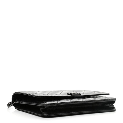 Chanel Shiny Aged Calfskin Quilted Boy Wallet On Chain WOC So Black 4 of 13