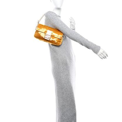 Fendi Satin Sequin Paillettes Elaphe Plexiglass Baguette 1997 Giallo Avorio 2 of 10