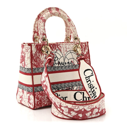 Christian Dior Canvas Embroidered Medium Dioramour D-Royaume Lady D-Lite Red Multicolor 3 of 9