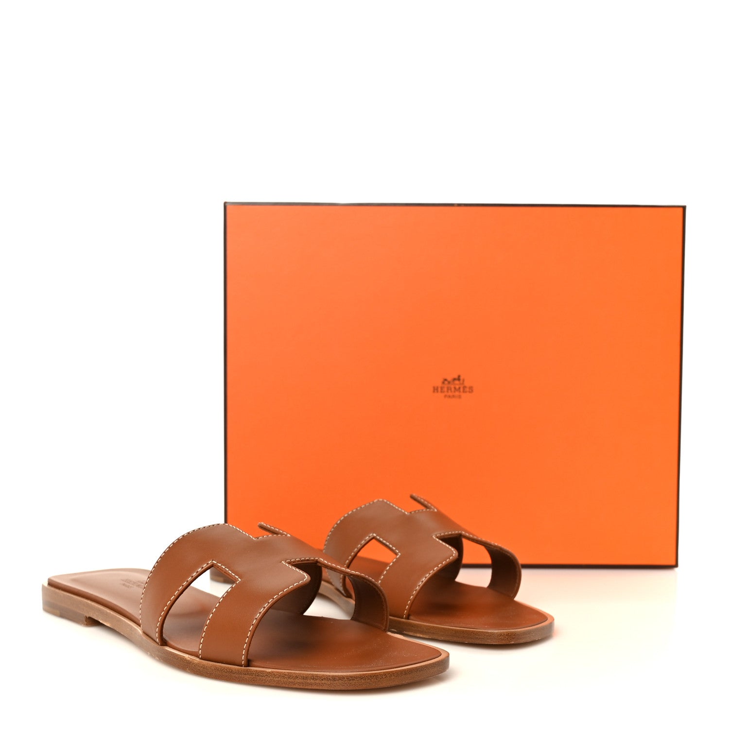 Hermes Box Calfskin Oran Sandals 37.5 Gold 10 of 10