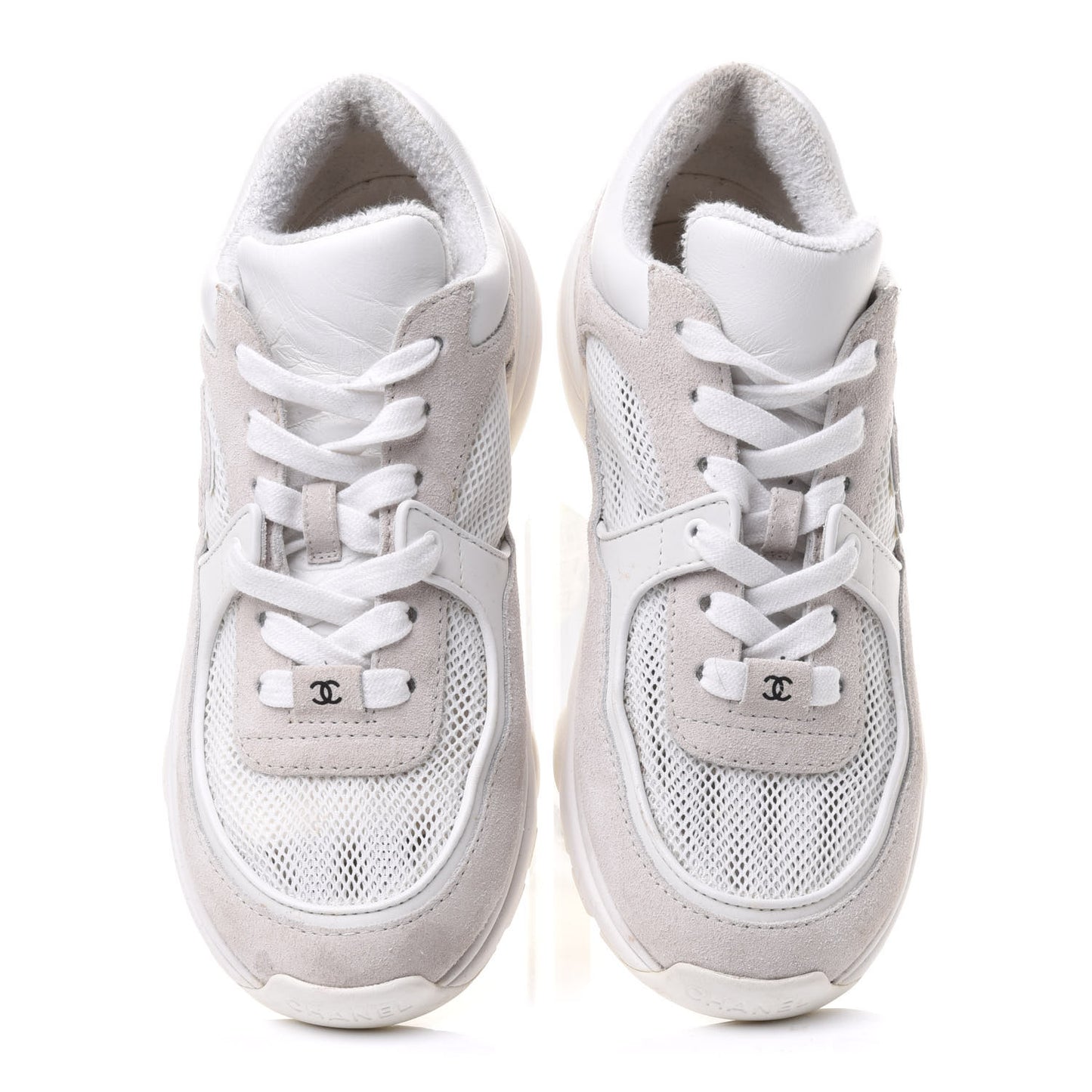 Suede Calfskin Fabric CC Sneakers 36.5 White Grey