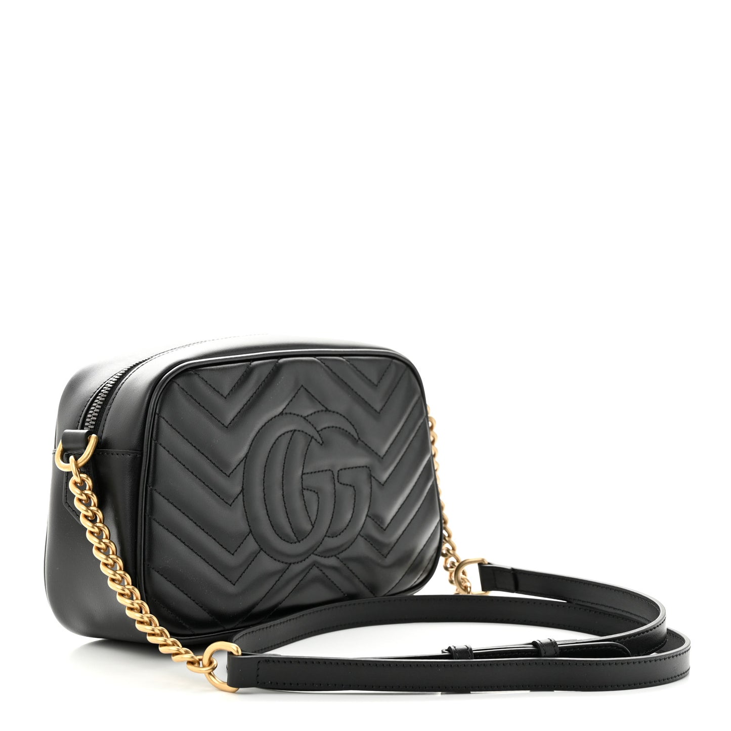 Calfskin Matelasse Small GG Marmont Chain Shoulder Bag Black