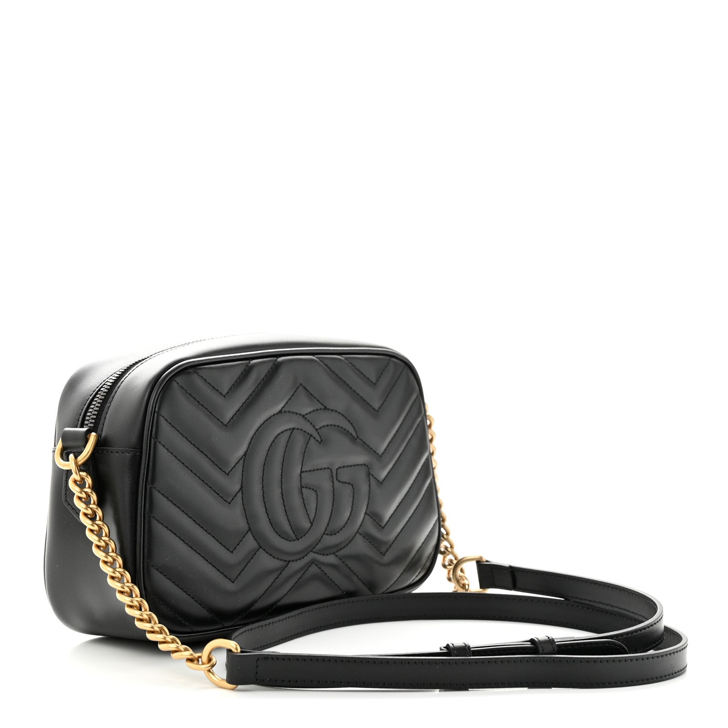 Gucci Calfskin Matelasse Small GG Marmont Chain Shoulder Bag Black 3 of 11