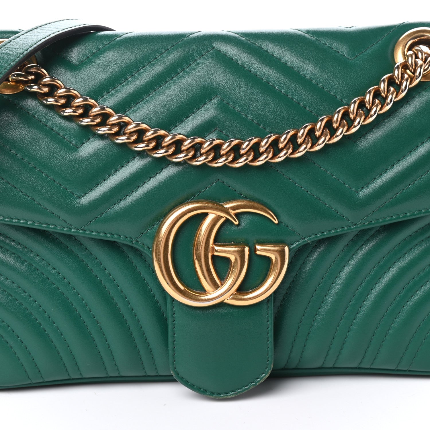 Gucci Calfskin Matelasse Small GG Marmont Shoulder Bag Emerald Green 7 of 9