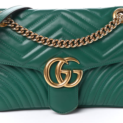 Gucci Calfskin Matelasse Small GG Marmont Shoulder Bag Emerald Green 7 of 9