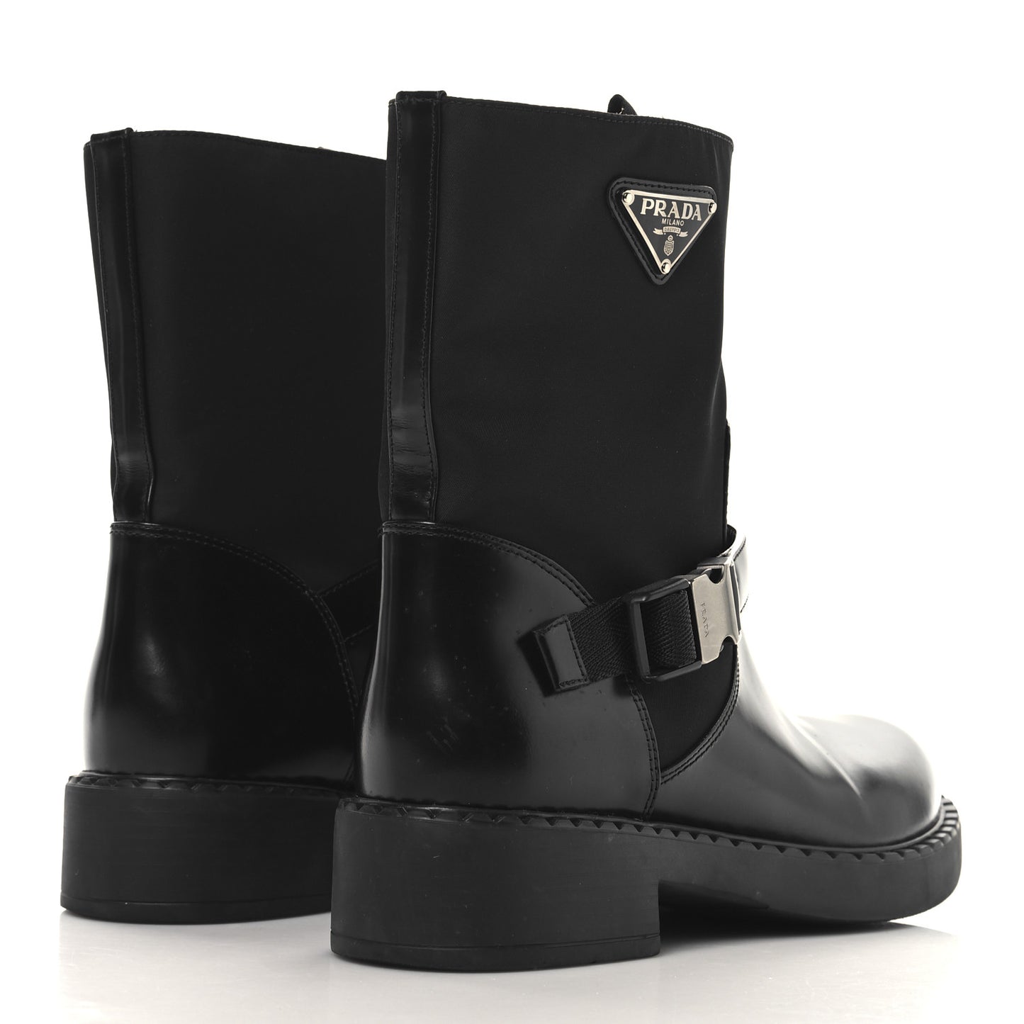 Spazzolato Re-Nylon Metal Triangle Logo Buckled 50mm Biker Boots 40.5 Black