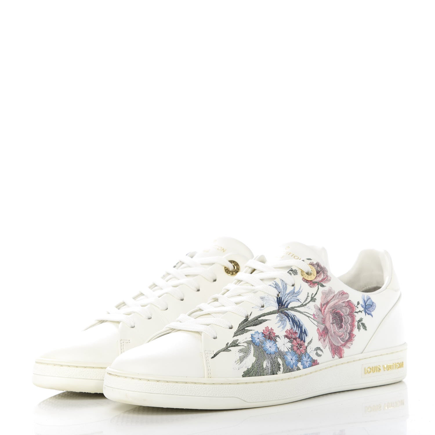 Louis Vuitton Calfskin Floral Frontrow Sneakers 38 White 3 of 11