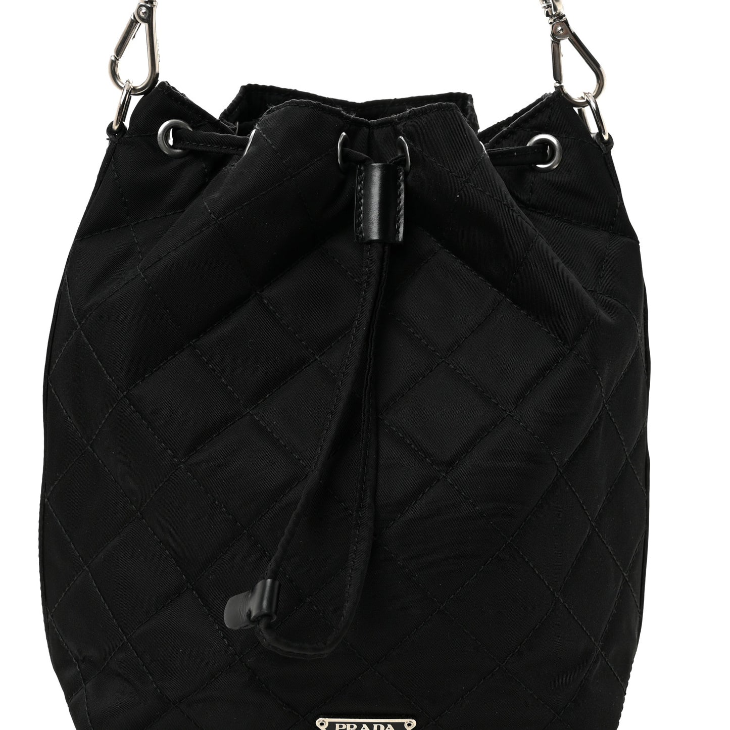 Tessuto Nylon Quilted Drawstring Bucket Bag Black