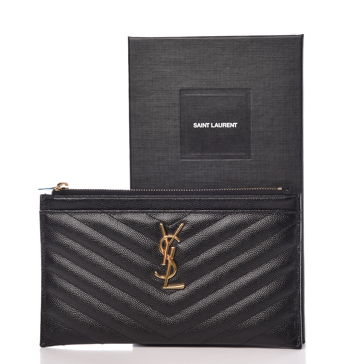 Saint Laurent Grain De Poudre Chevron Monogram Bill Pouch Black 8 of 8
