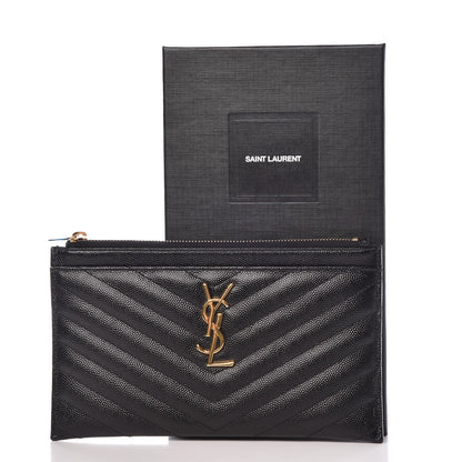 Saint Laurent Grain De Poudre Chevron Monogram Bill Pouch Black 8 of 8
