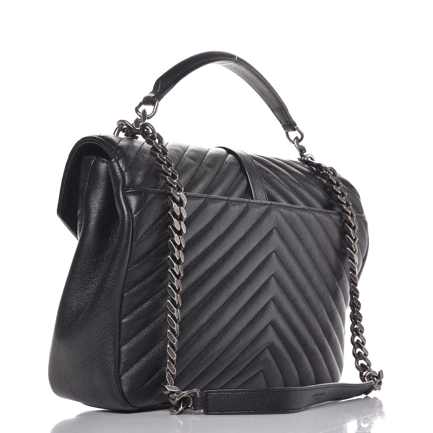 Saint Laurent Sheepskin Matelasse Chevron Monogram Large College Satchel Black 3 of 11