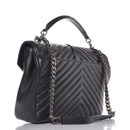 Saint Laurent Sheepskin Matelasse Chevron Monogram Large College Satchel Black 3 of 11