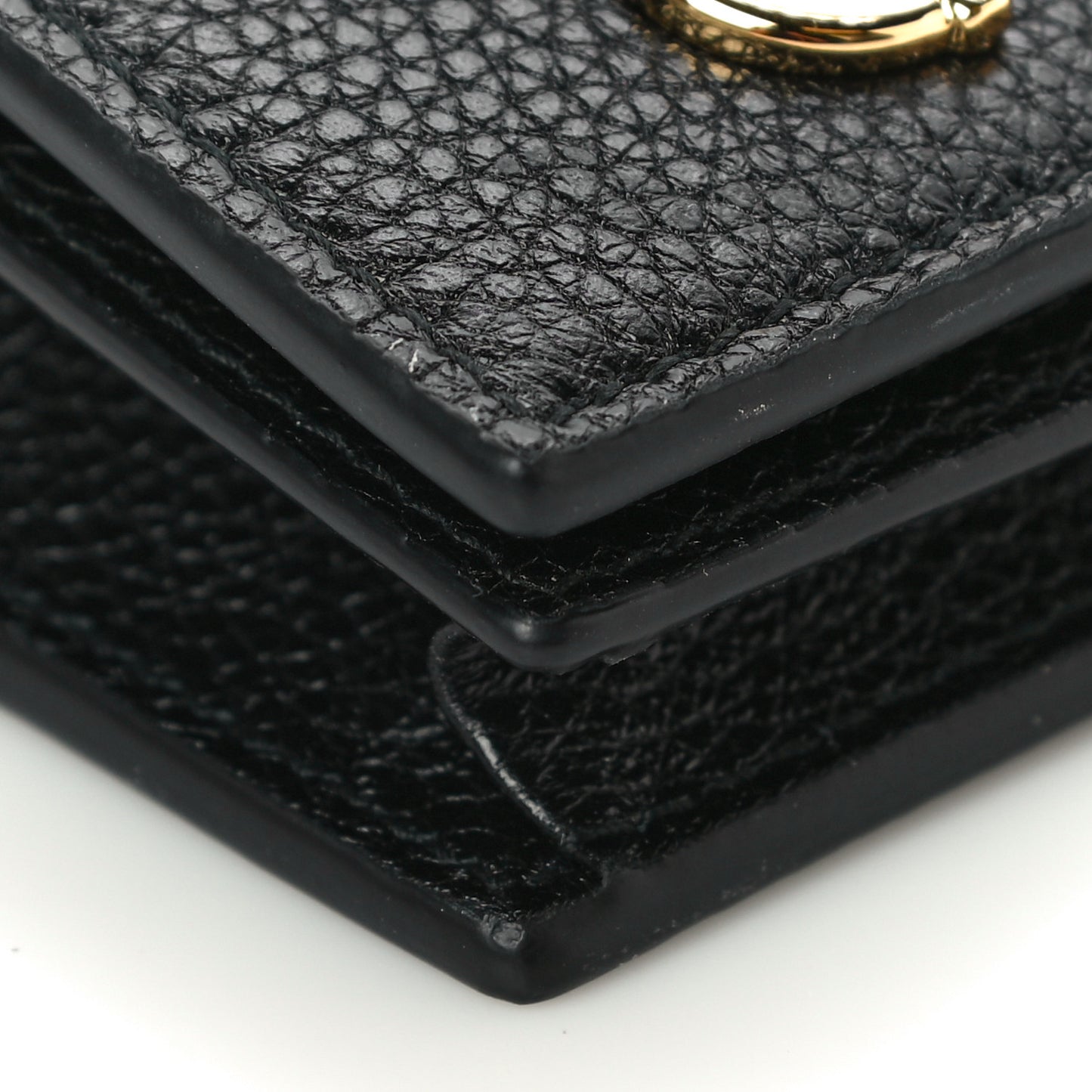 Grainy Calfskin Zumi Chain Card Case Wallet Black