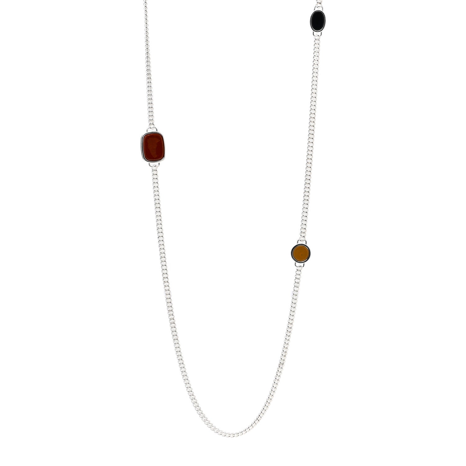 Hermes Sterling Silver Onyx Jasper Chevauchee Long Necklace 1 of 5