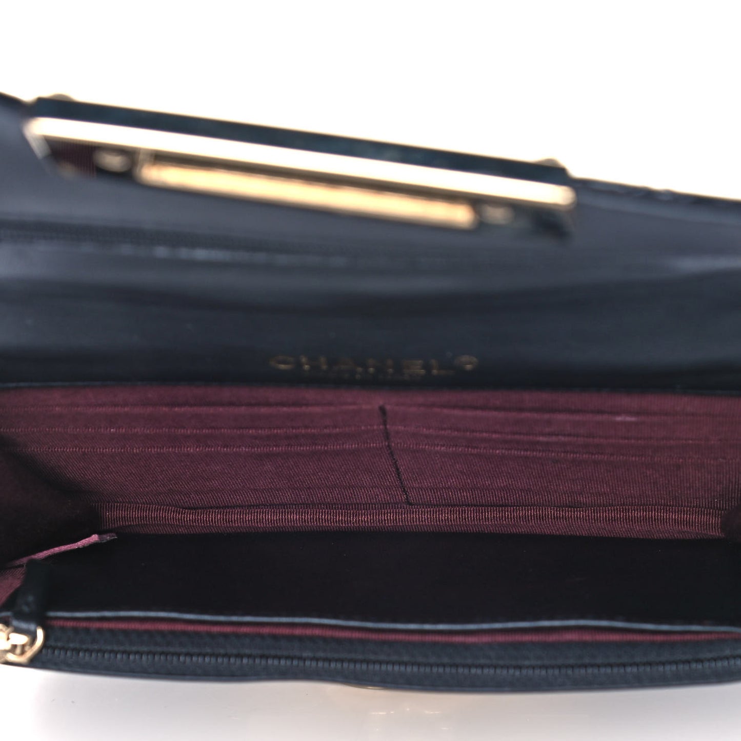 Patent Quilted Golden Class Wallet on Chain WOC Black