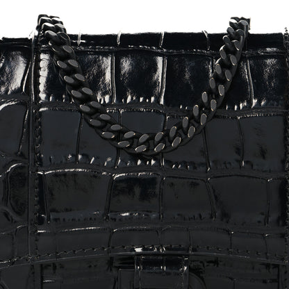 Balenciaga Shiny Calfskin Monochrome Crocodile Embossed Hourglass Chain Bag Black 7 of 10