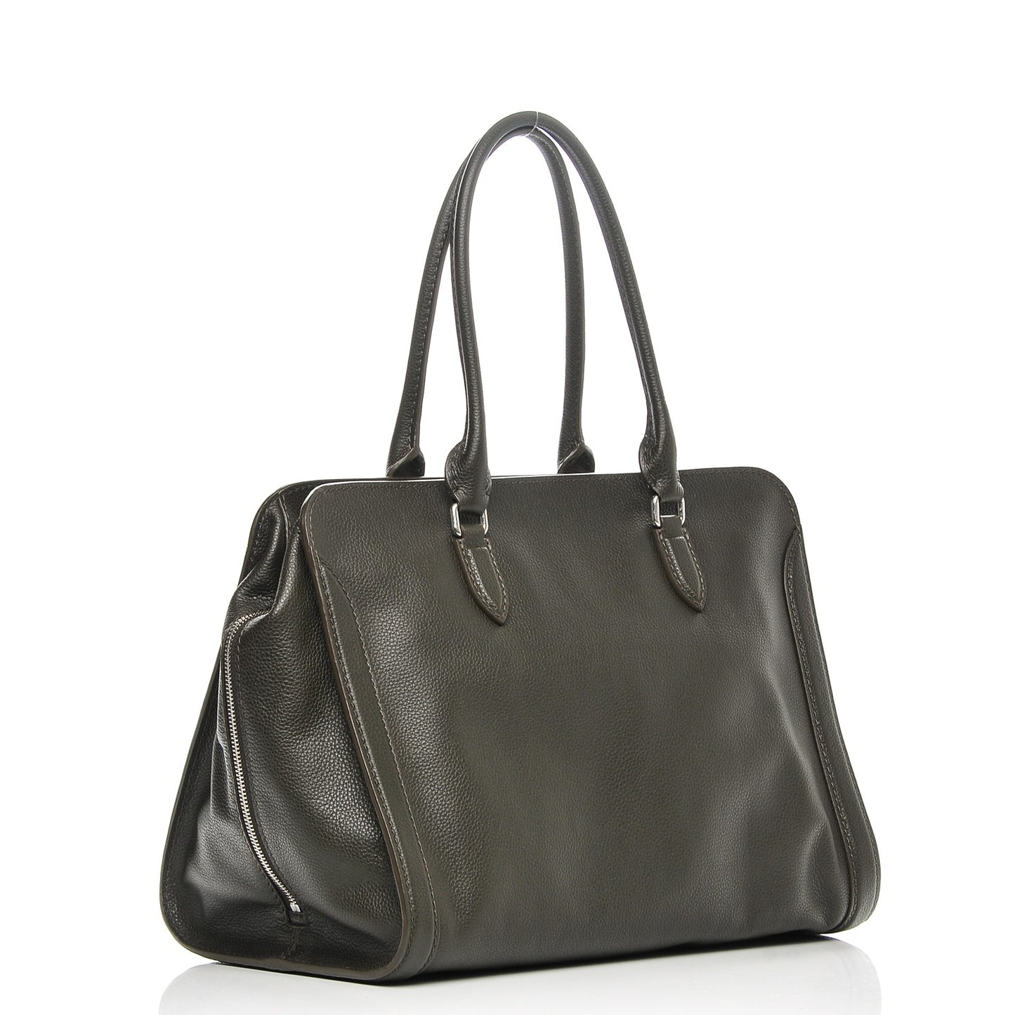 Pebbled Calfskin Large Skull Padlock Zip Around Tote Verde Militare